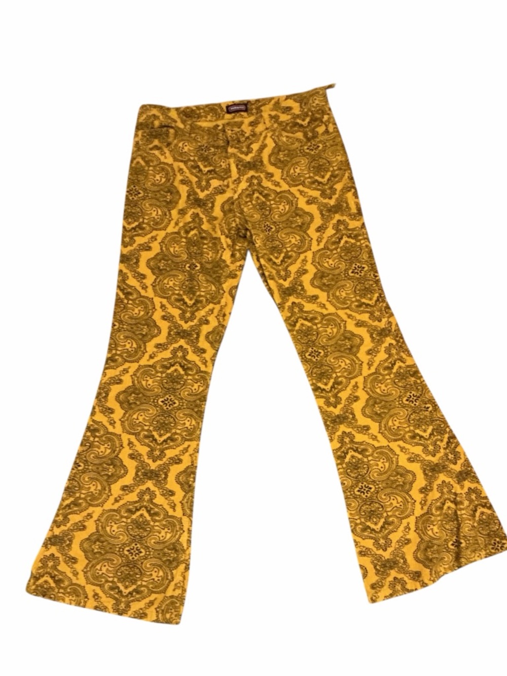 RUN & FLY Men’s  Retro Corduroy Mustard Yellow Paisley Flared Pants